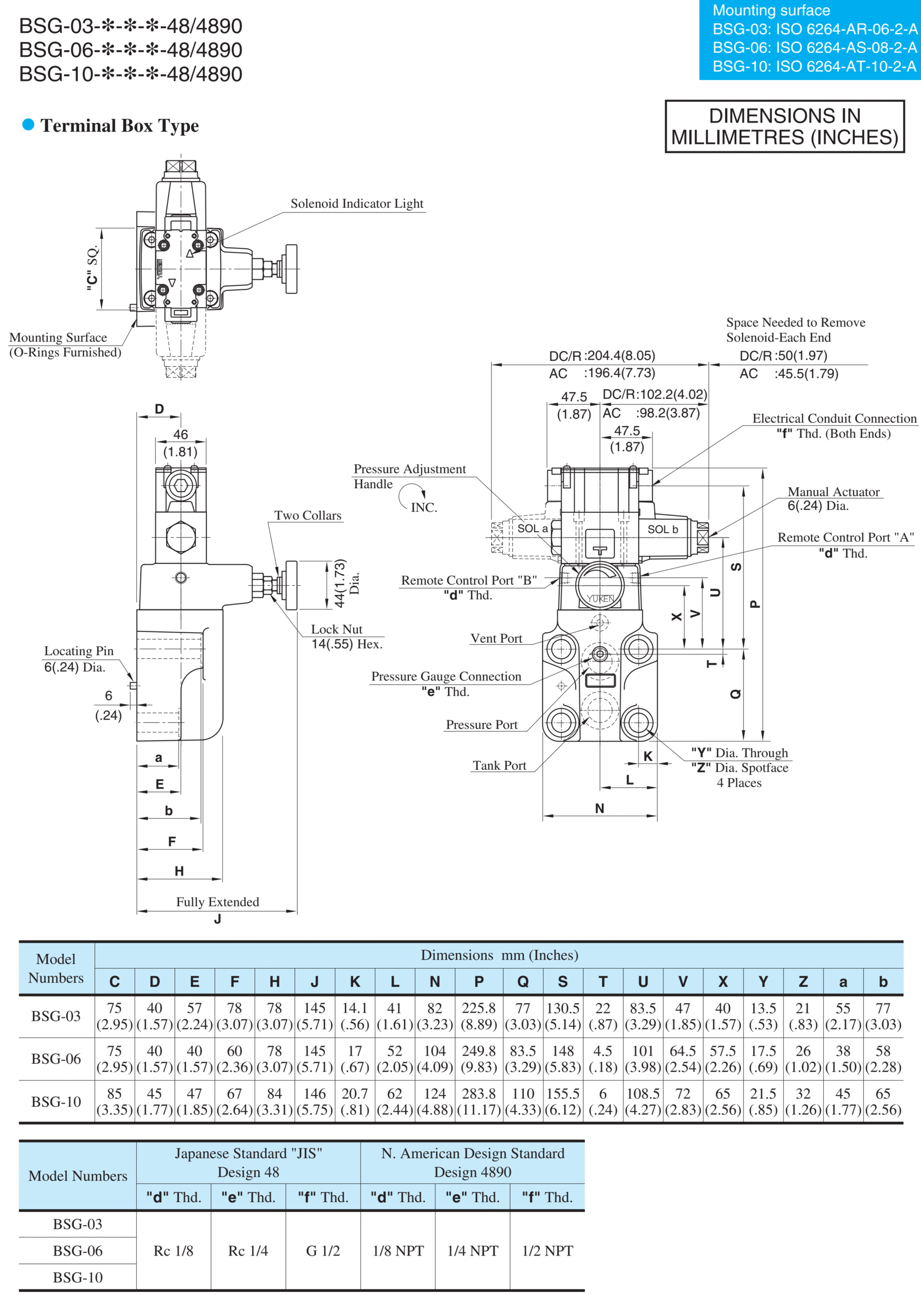 Kích thước lắp đặt van chỉnh áp Yuken BSG