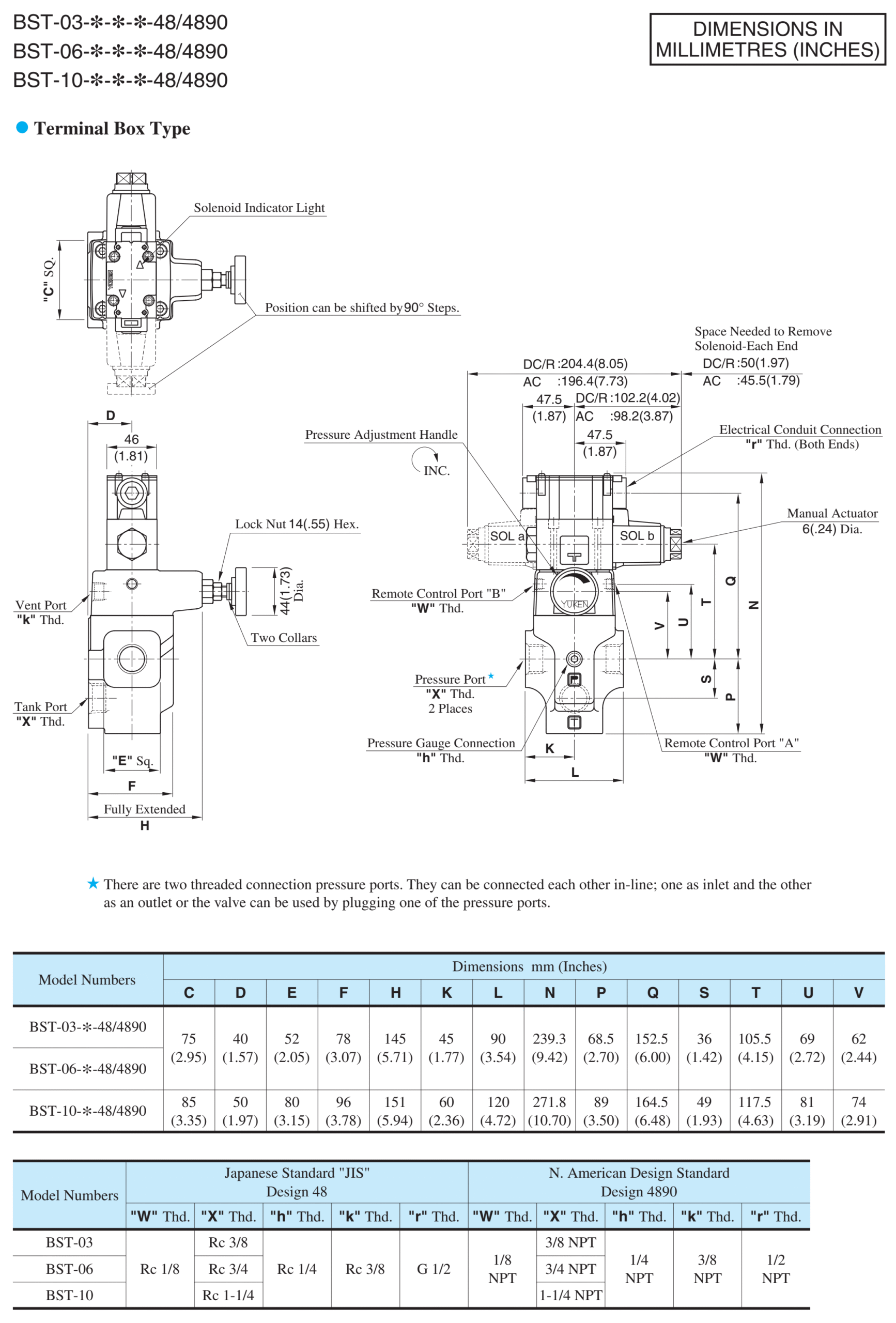 Kích thước lắp đặt van chỉnh áp yuken BST